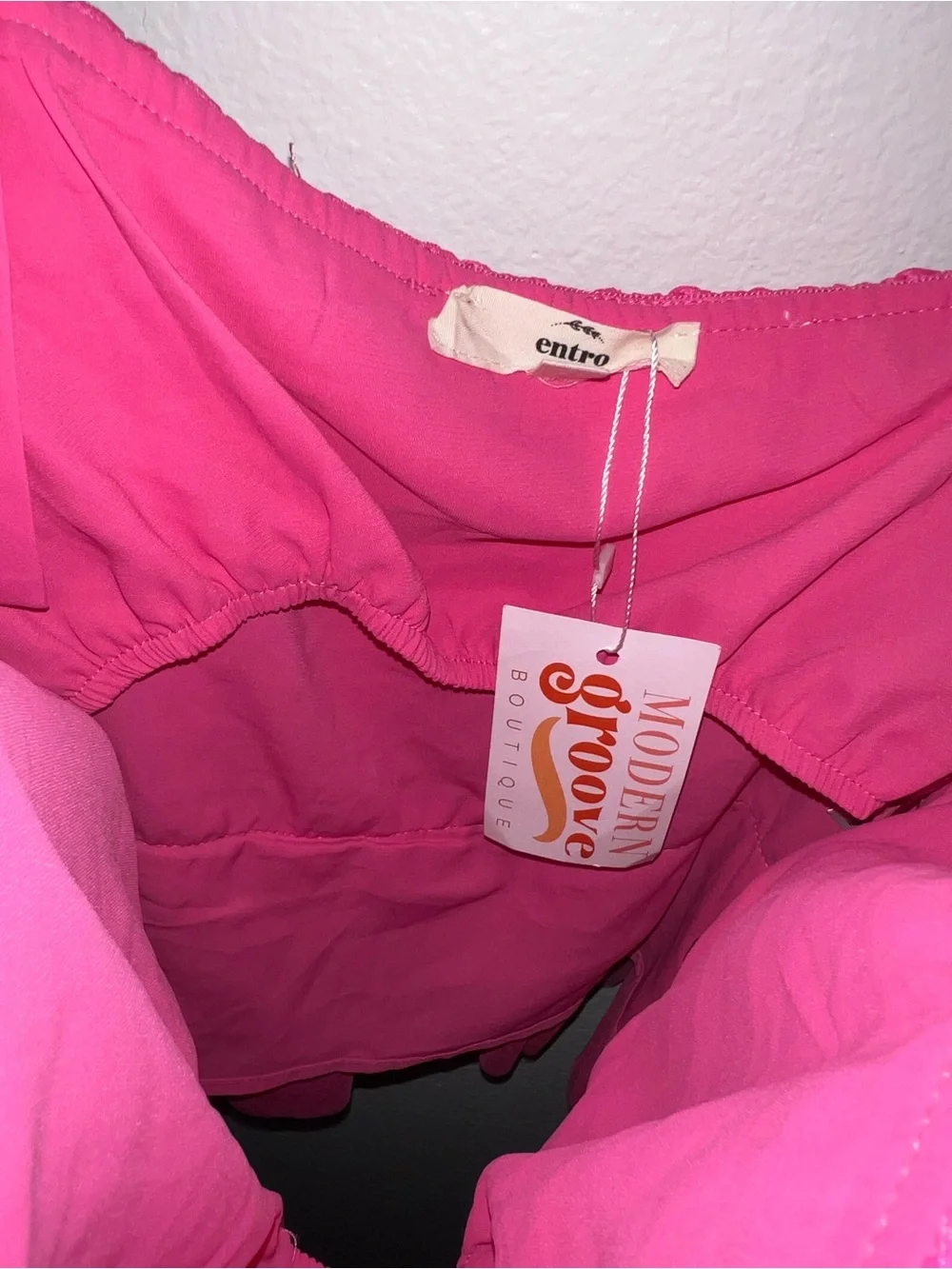 entro Hot Pink Tiered Ruffle Tie-Strap Crop Camisole
